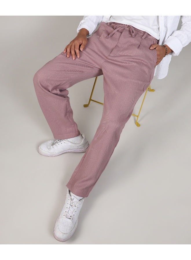 Men's Mauve Pink Tailored Linen-Blend Trousers