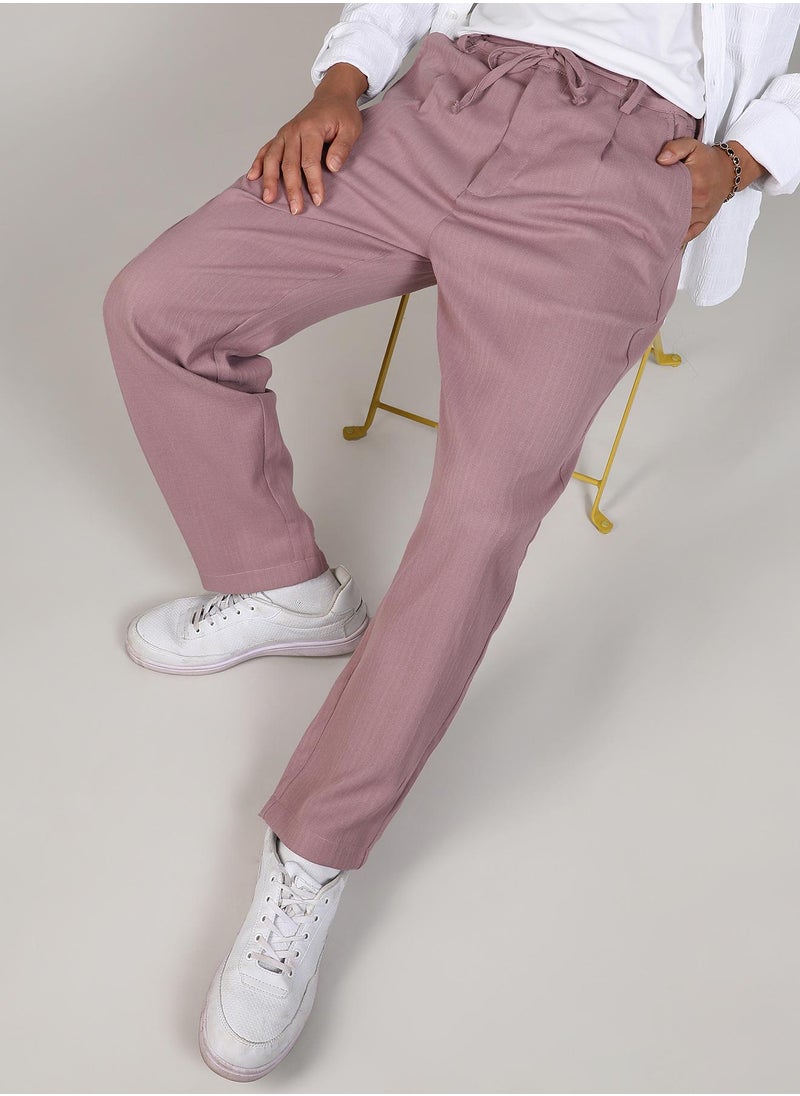 Men's Mauve Pink Tailored Linen-Blend Trousers