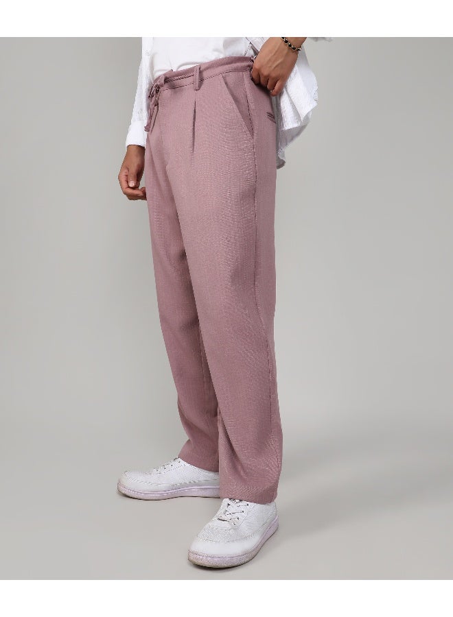 Men's Mauve Pink Tailored Linen-Blend Trousers