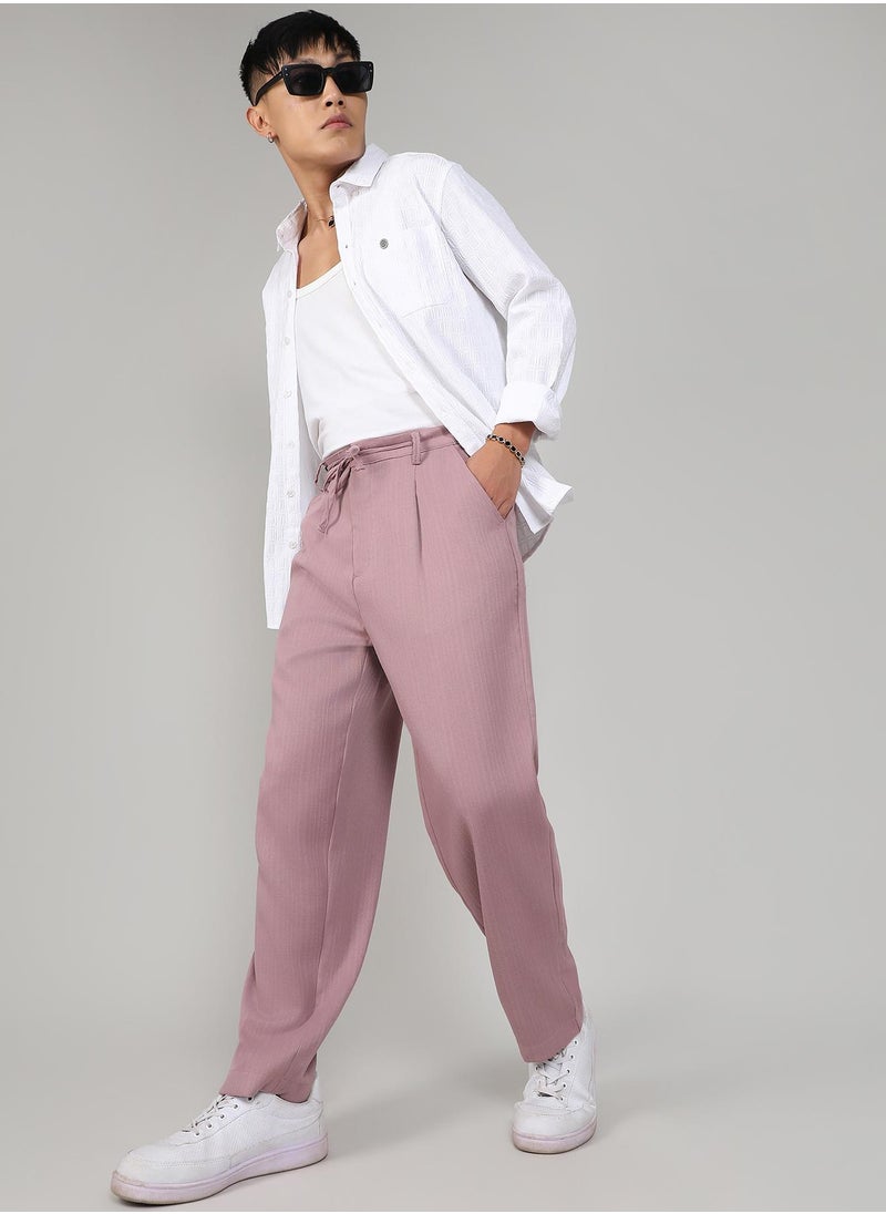 Men's Mauve Pink Tailored Linen-Blend Trousers