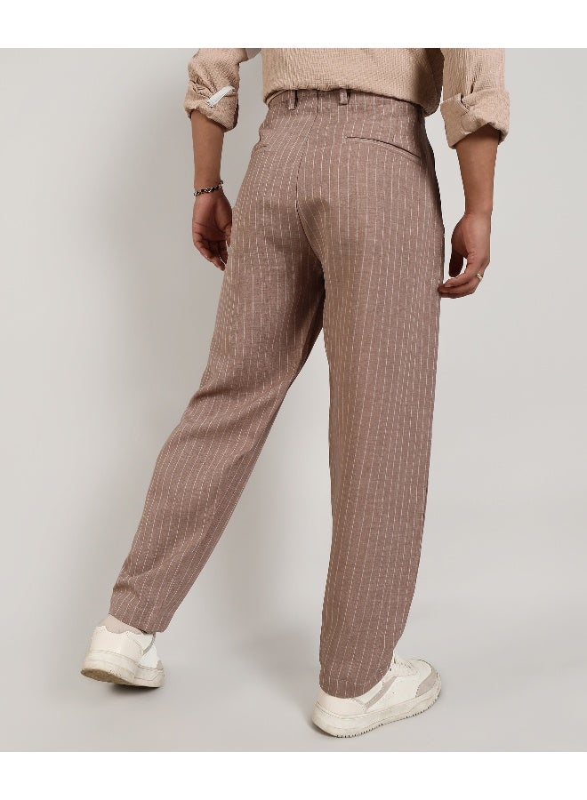 Men's Tan Brown Pinstriped Trousers