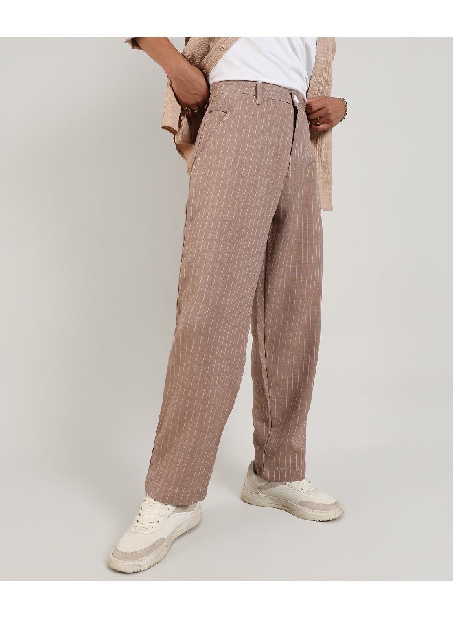 Men's Tan Brown Pinstriped Trousers