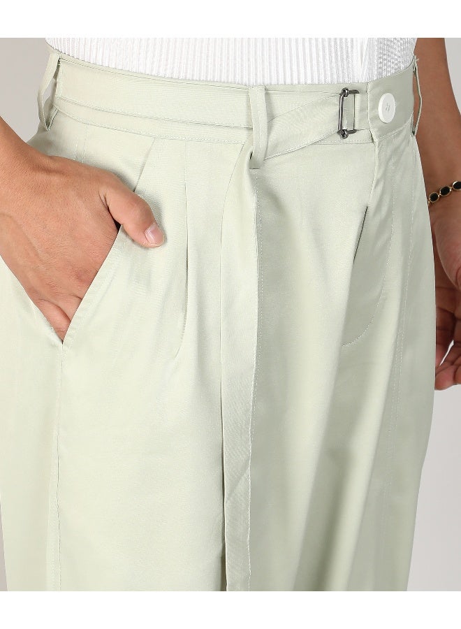 Men's Pale Green Satin Tapered Trousers