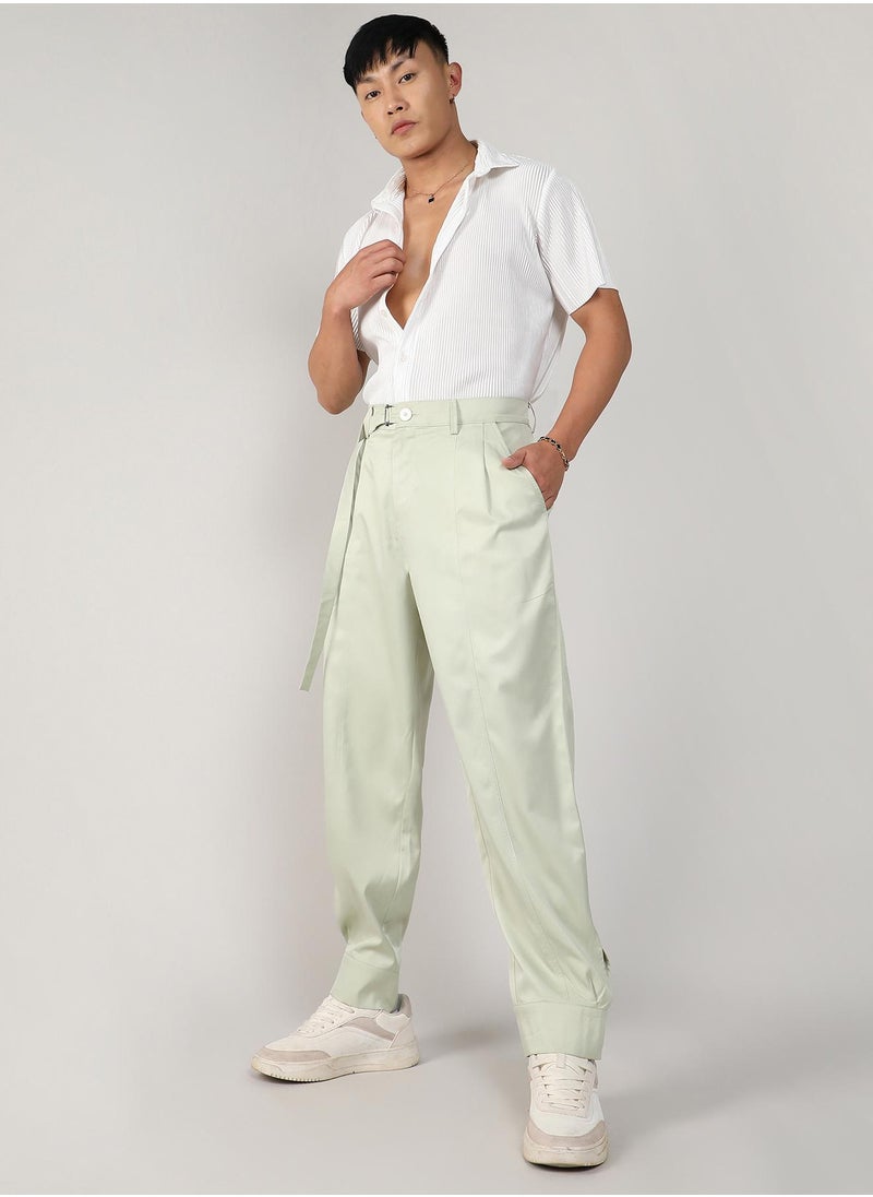 Men's Pale Green Satin Tapered Trousers