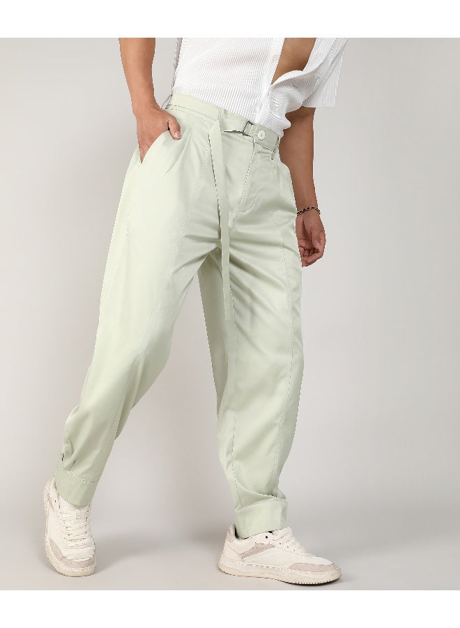 Men's Pale Green Satin Tapered Trousers