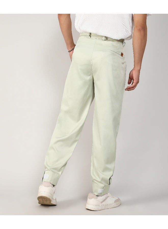 Men's Pale Green Satin Tapered Trousers