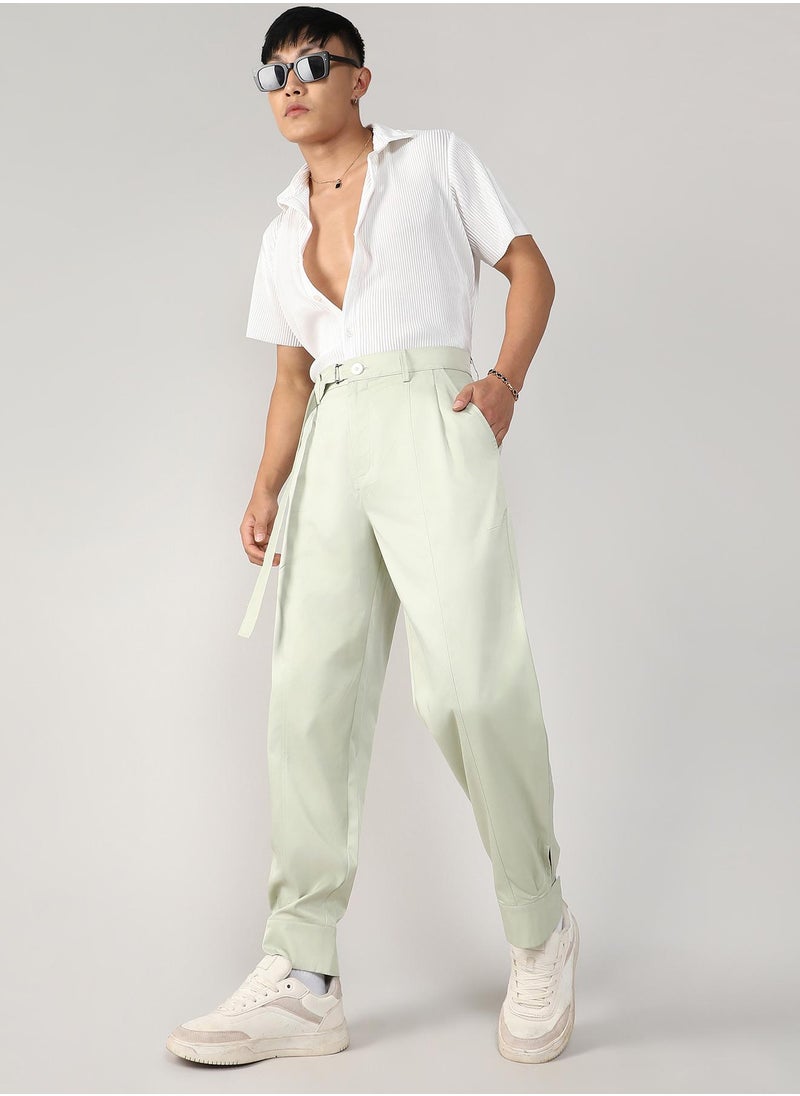 Men's Pale Green Satin Tapered Trousers