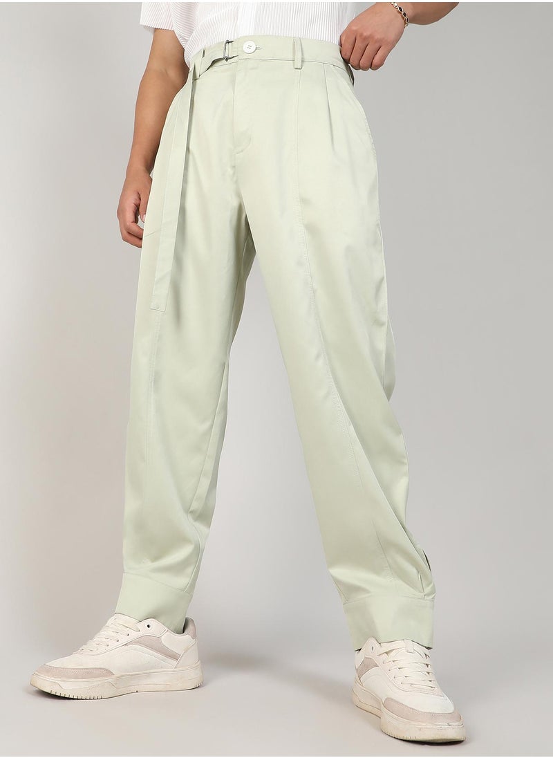 Men's Pale Green Satin Tapered Trousers