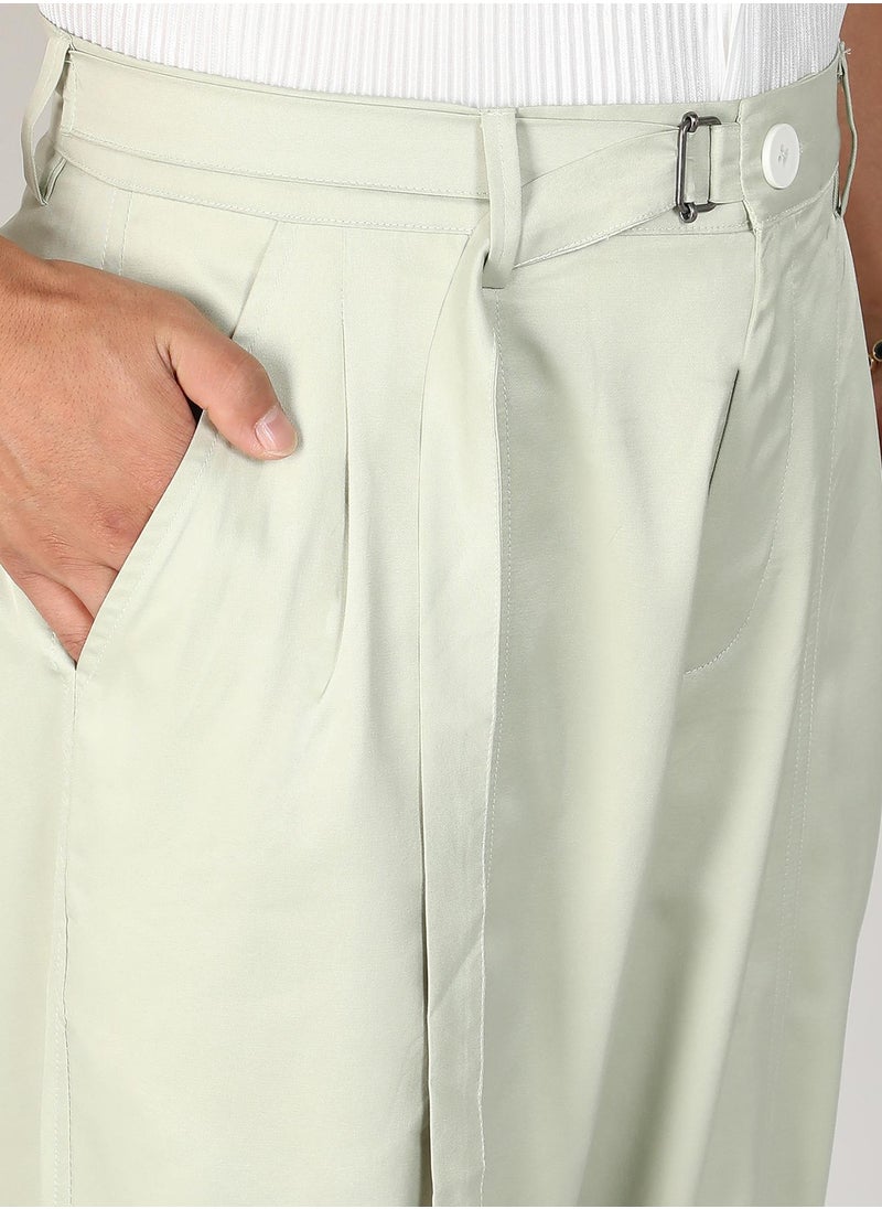 Men's Pale Green Satin Tapered Trousers