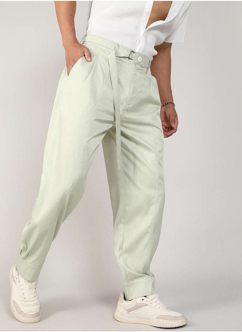 Men's Pale Green Satin Tapered Trousers