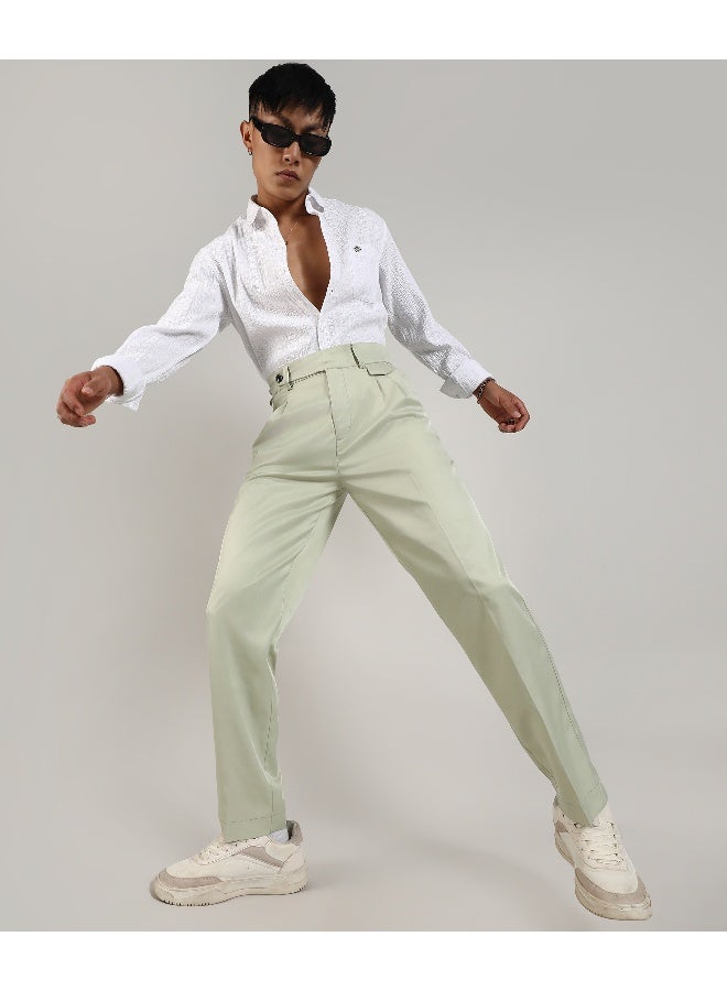 Men's Pale Green Solid Tailored Trousers