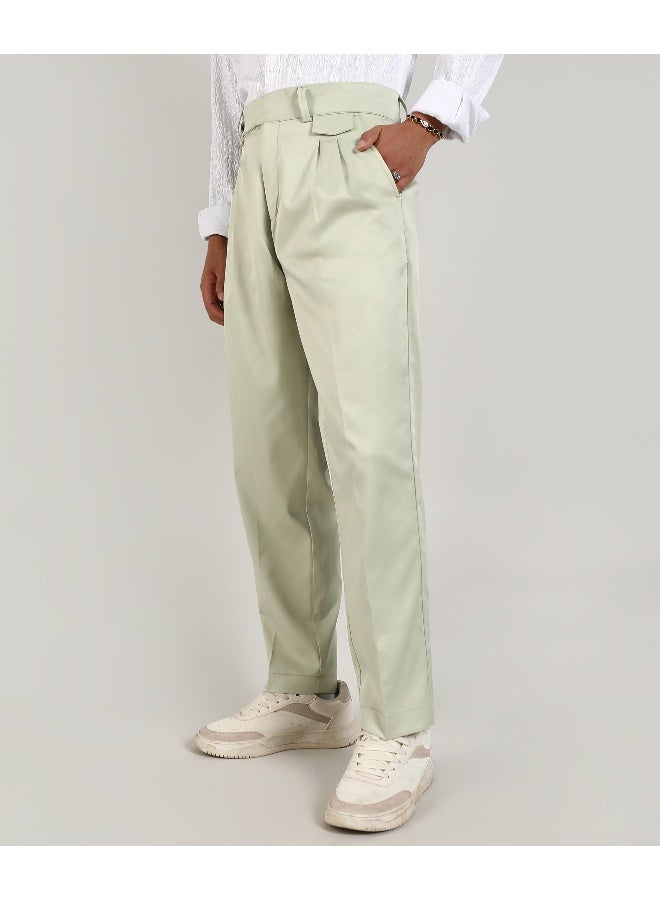 Men's Pale Green Solid Tailored Trousers