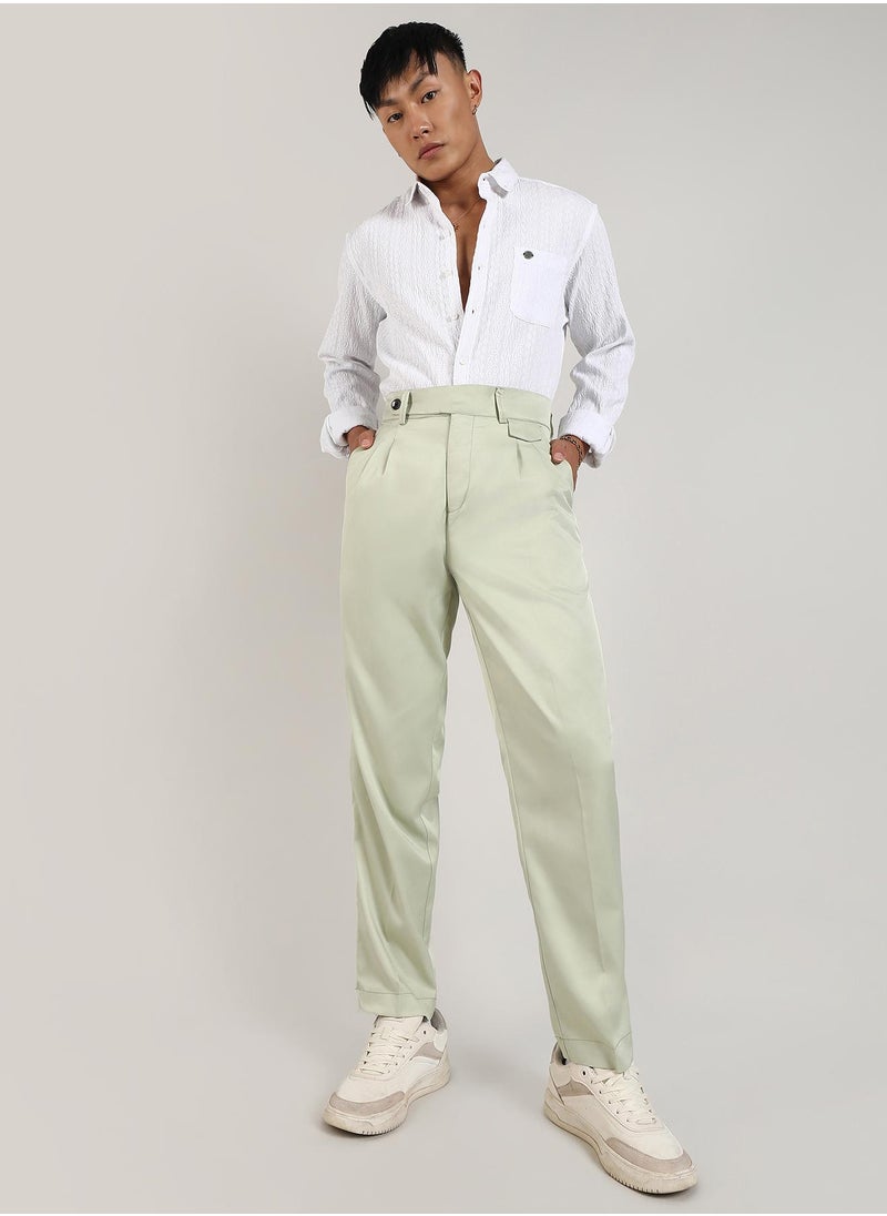 Men's Pale Green Solid Tailored Trousers