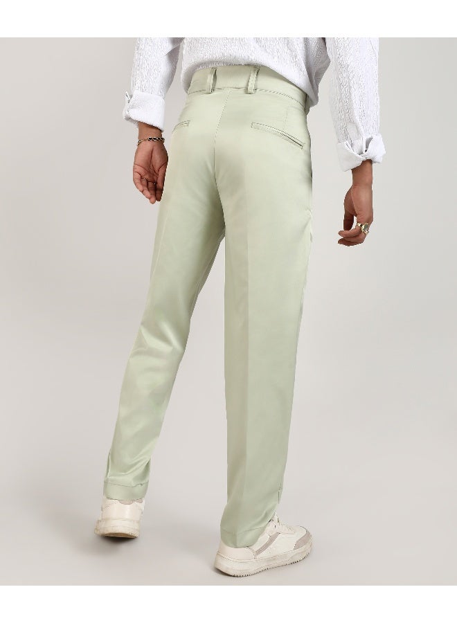 Men's Pale Green Solid Tailored Trousers