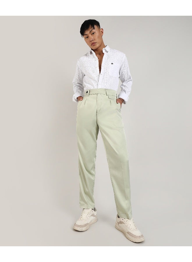 Men's Pale Green Solid Tailored Trousers