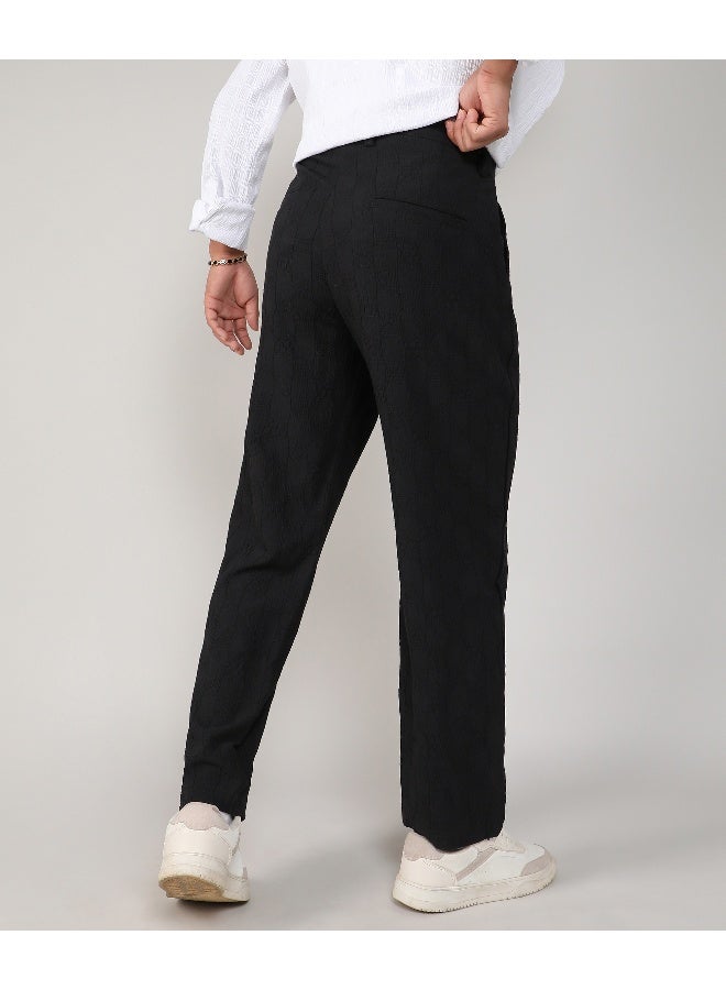 Men's Midnight Black Creased-Check Trousers