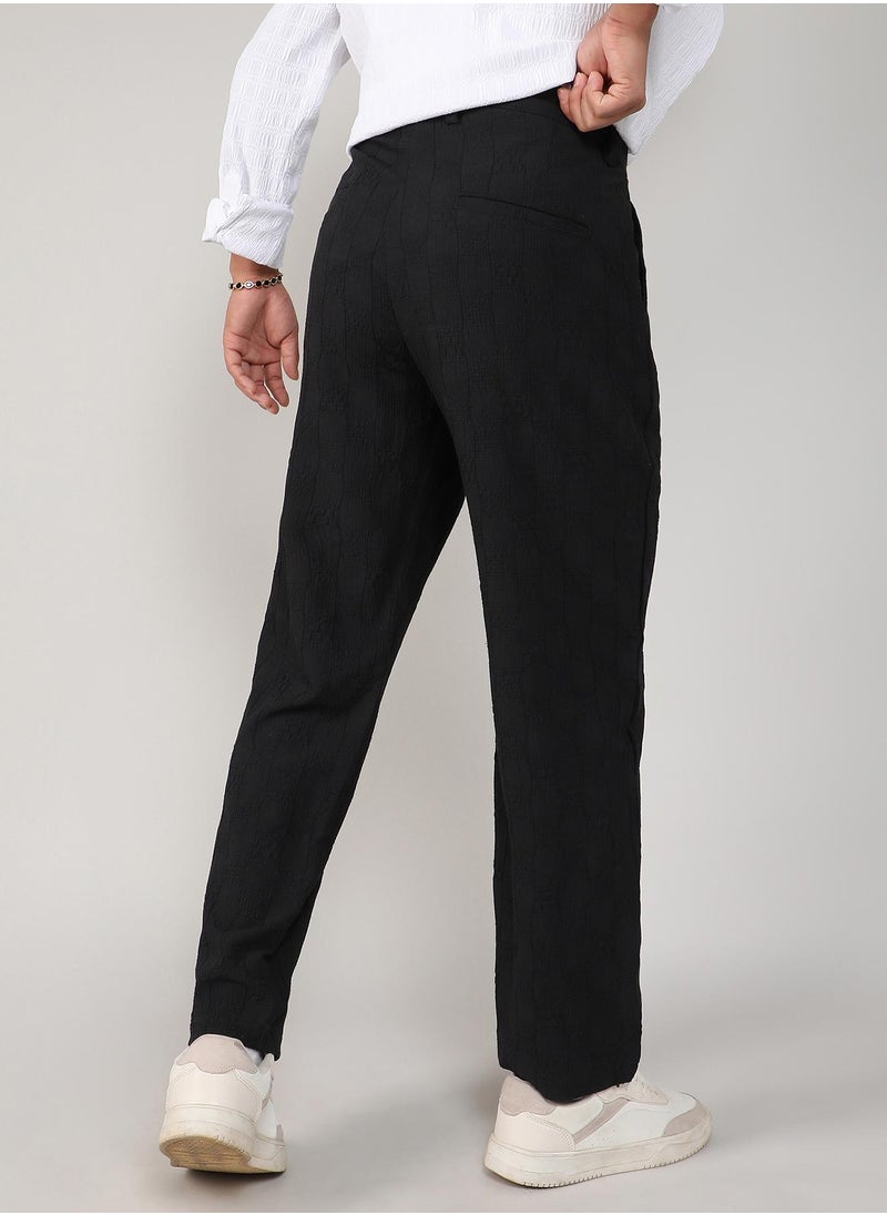 Men's Midnight Black Creased-Check Trousers