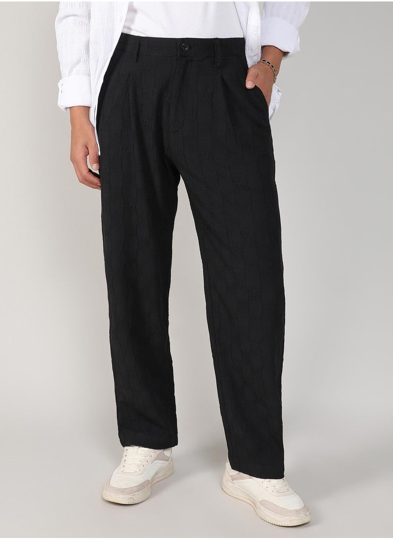 Men's Midnight Black Creased-Check Trousers