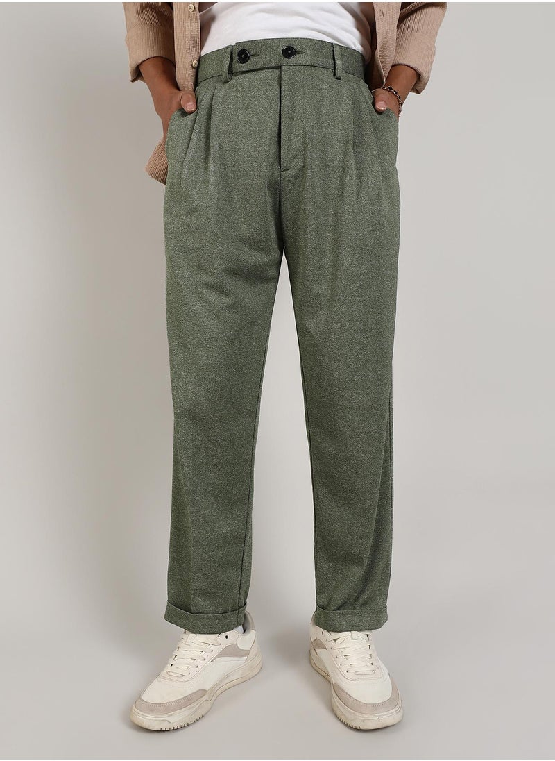 Men's Olive Green Tailored Heathered Trousers