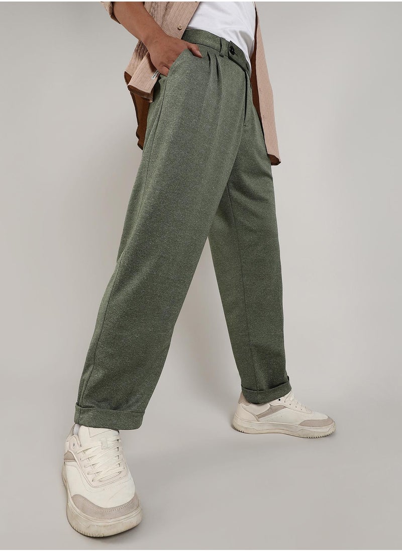 Men's Olive Green Tailored Heathered Trousers