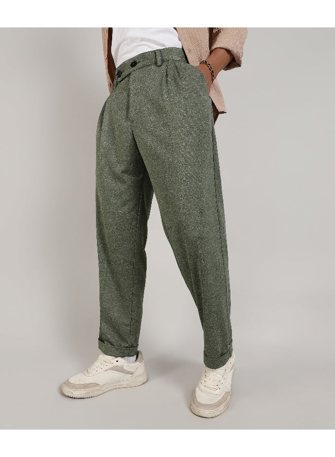 Men's Olive Green Tailored Heathered Trousers