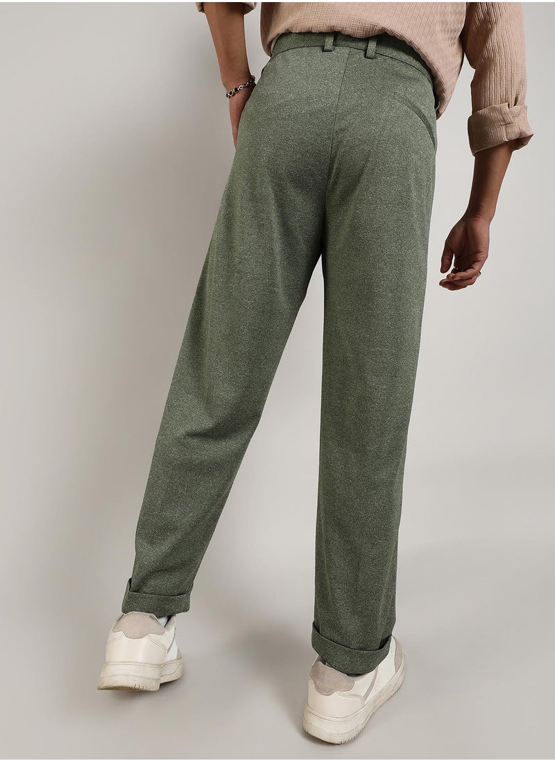 Men's Olive Green Tailored Heathered Trousers