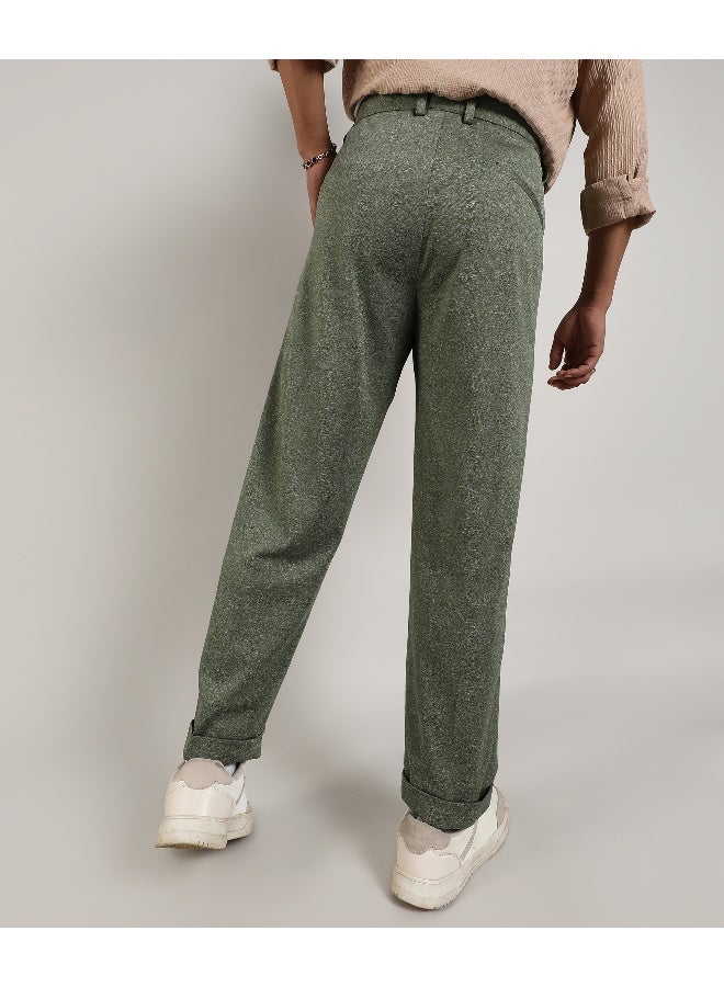 Men's Olive Green Tailored Heathered Trousers