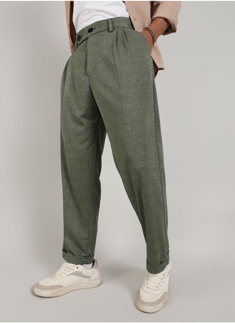 Men's Olive Green Tailored Heathered Trousers