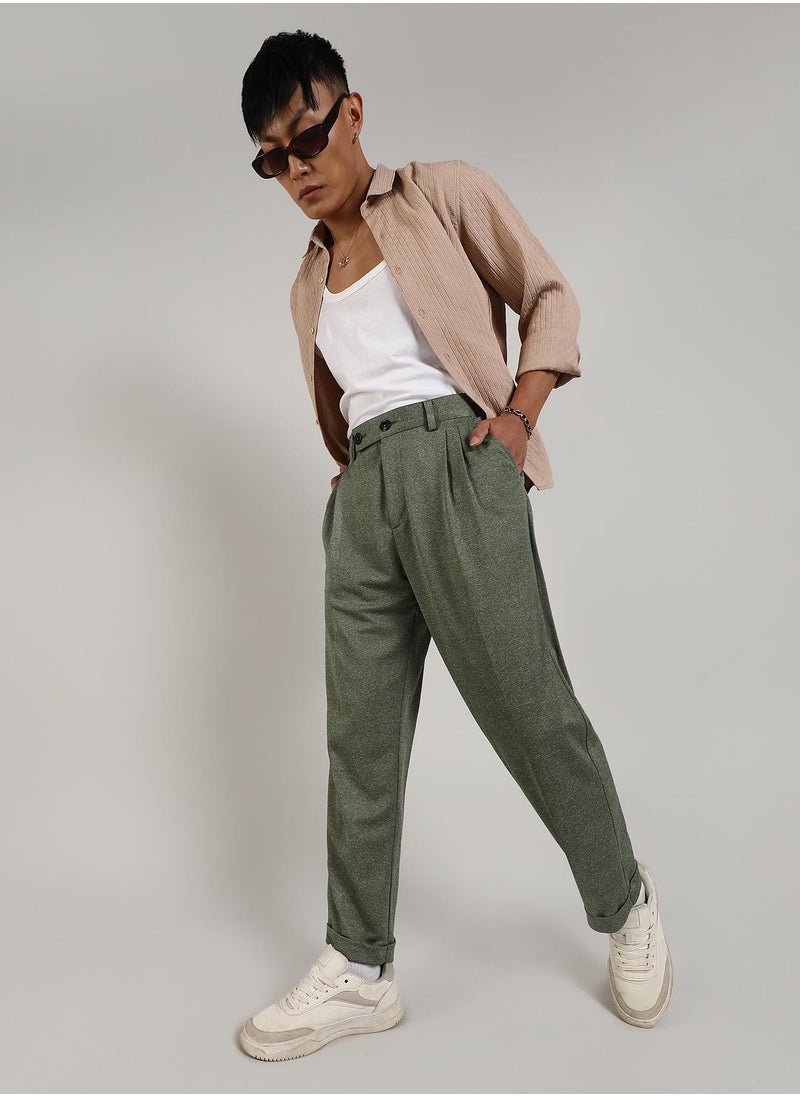 Men's Olive Green Tailored Heathered Trousers