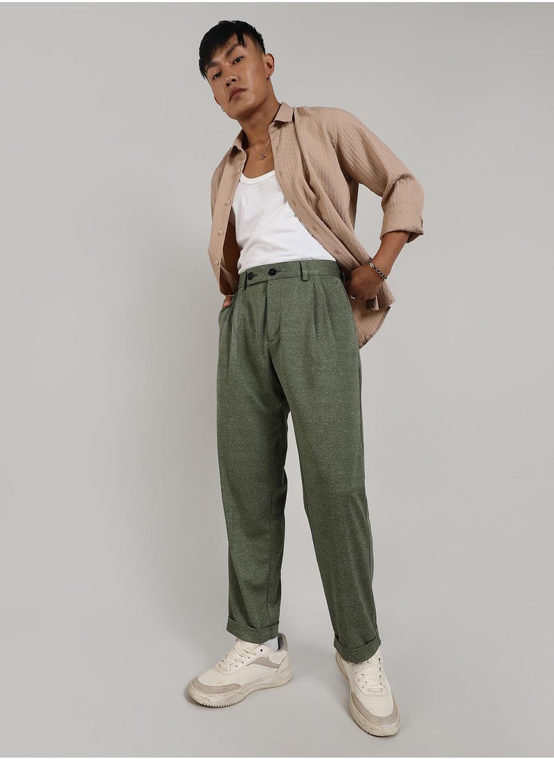 Men's Olive Green Tailored Heathered Trousers