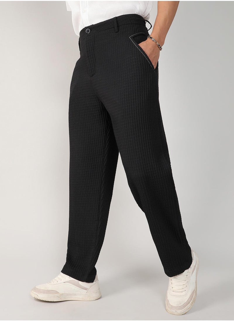 Men's Onyx Black Textured Graph Check Trousers