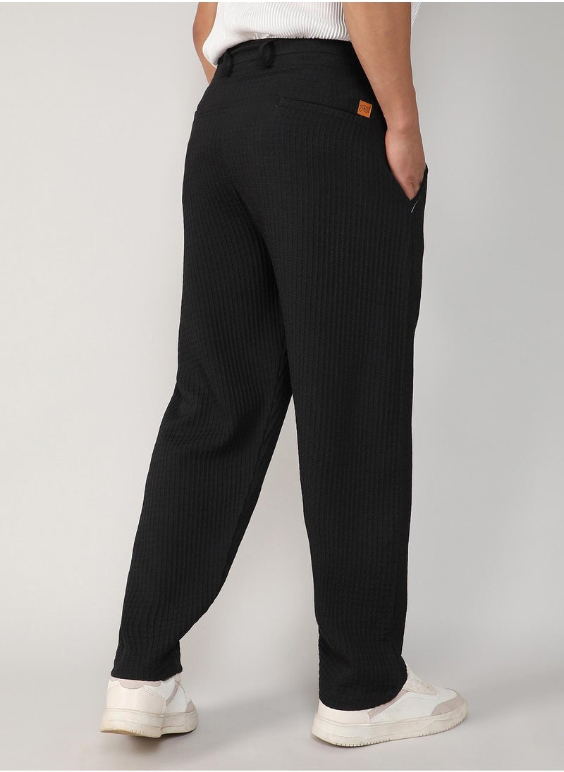 Men's Onyx Black Textured Graph Check Trousers