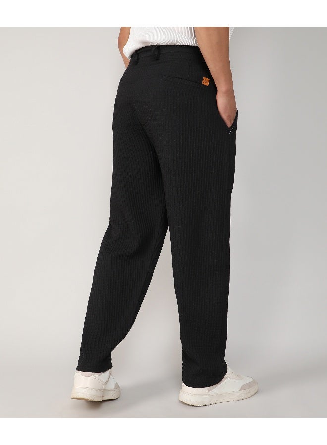 Men's Onyx Black Textured Graph Check Trousers