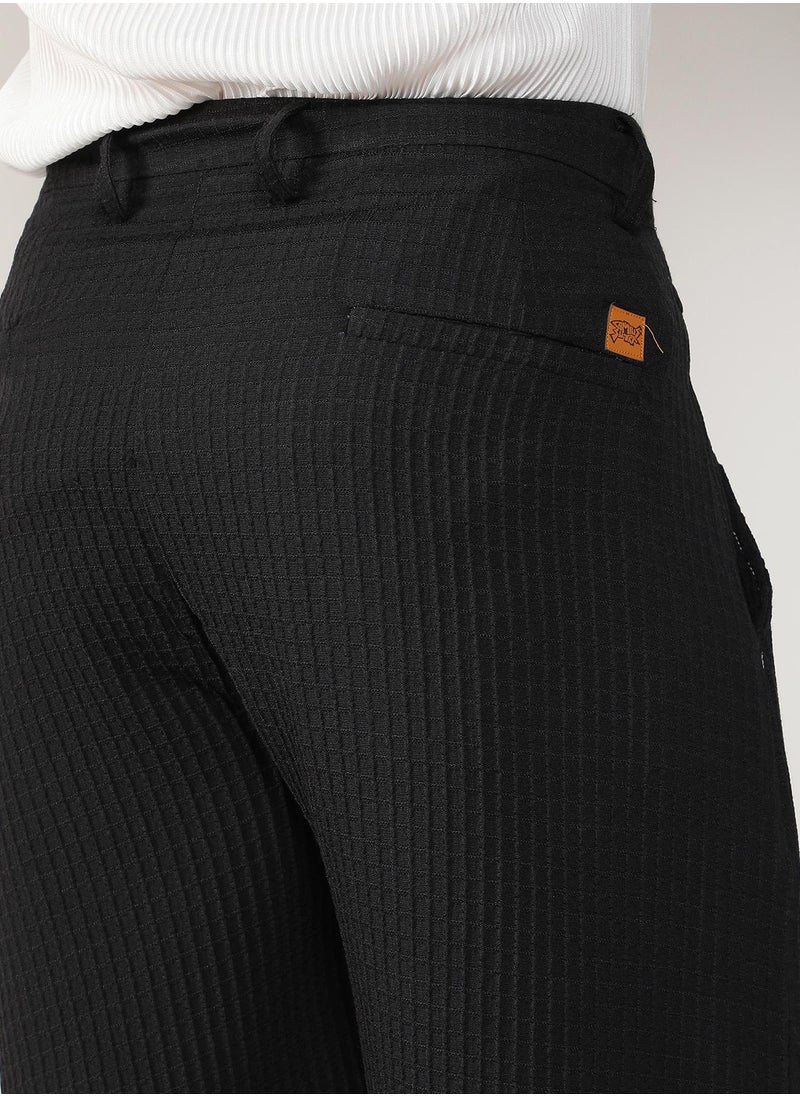 Men's Onyx Black Textured Graph Check Trousers