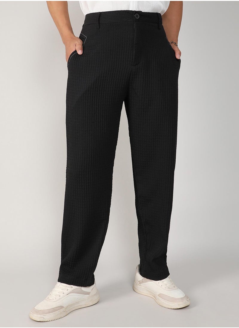 Men's Onyx Black Textured Graph Check Trousers