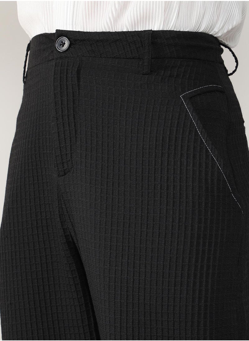 Men's Onyx Black Textured Graph Check Trousers