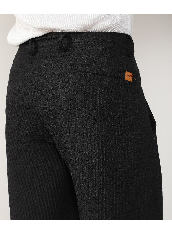 Men's Onyx Black Textured Graph Check Trousers