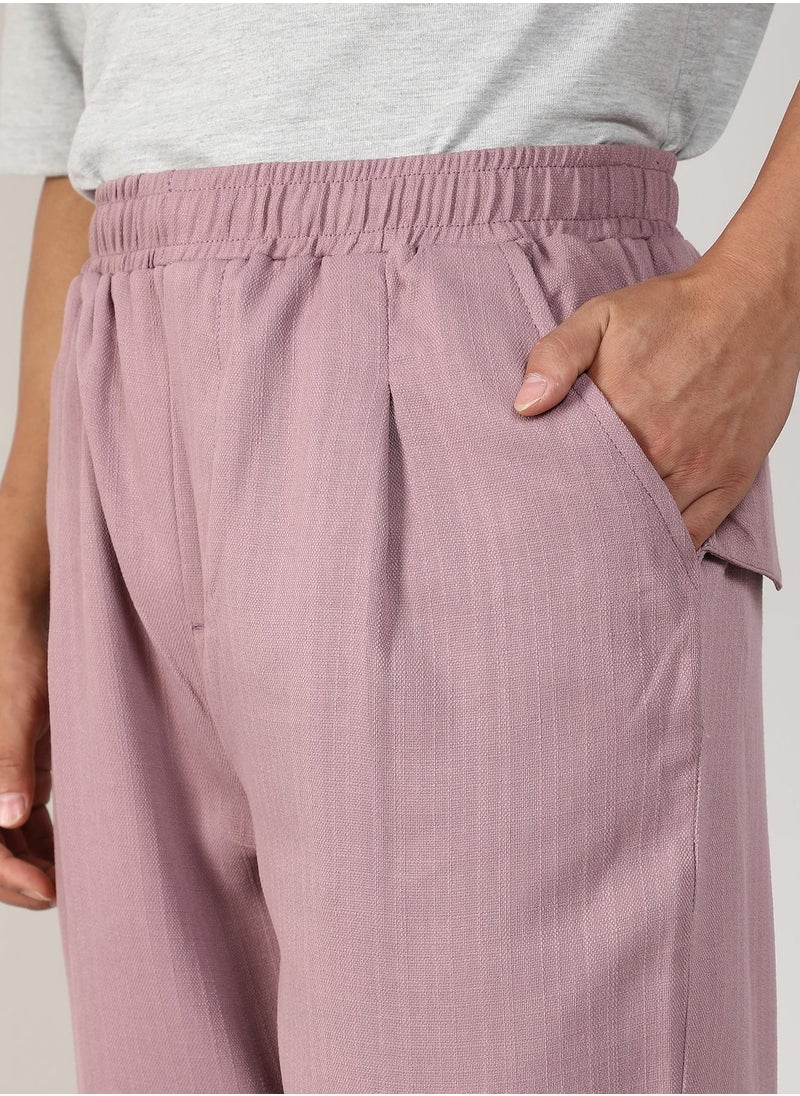 Men's Blush Pink Tailored Linen-Blend Trousers