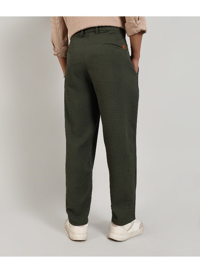 Men's Army Green Textured Graph Check Trousers