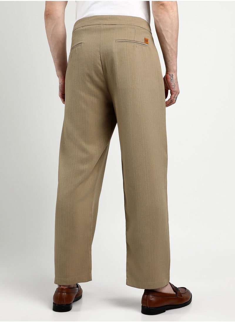 Men's Khaki Brown Tailored Linen-Blend Trousers