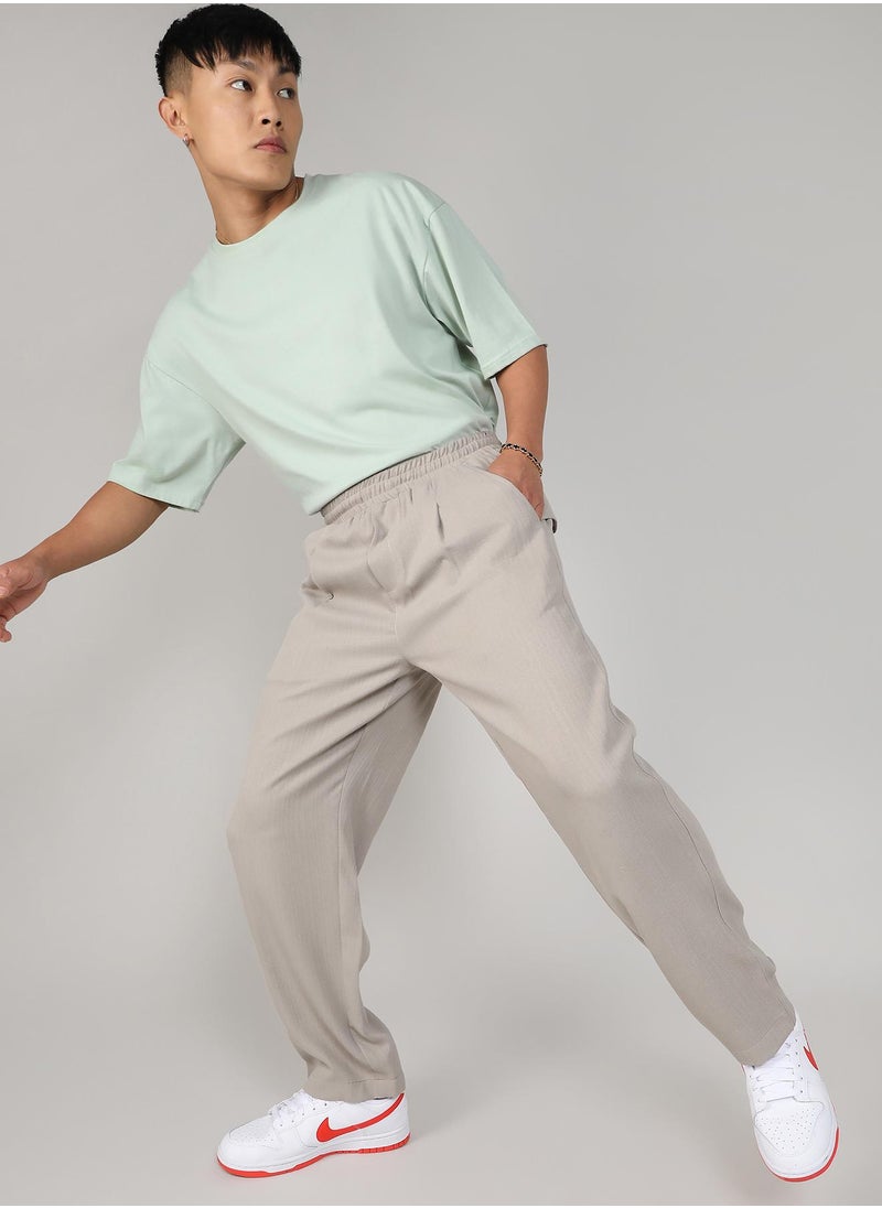 Men's Greige Tailored Linen-Blend Trousers