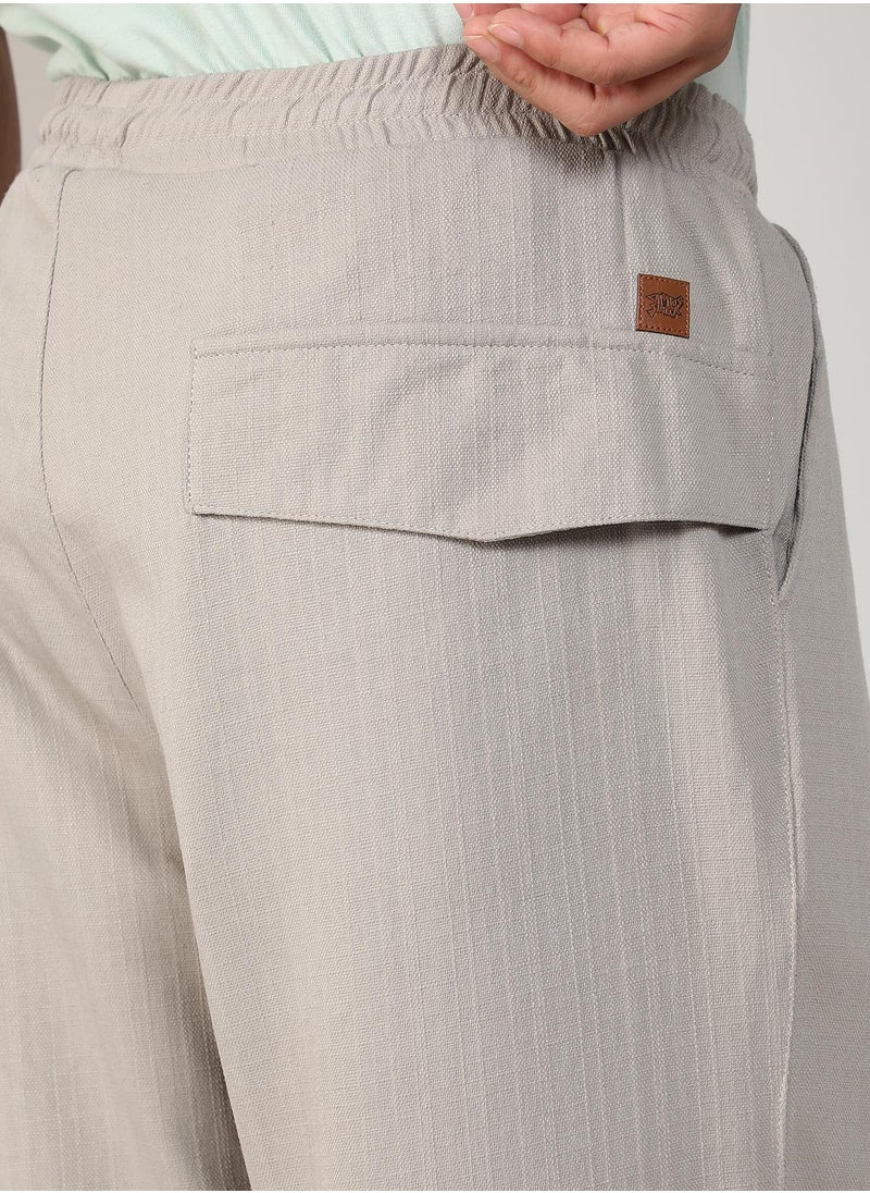 Men's Greige Tailored Linen-Blend Trousers