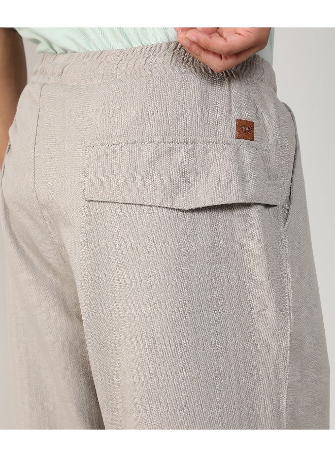 Men's Greige Tailored Linen-Blend Trousers