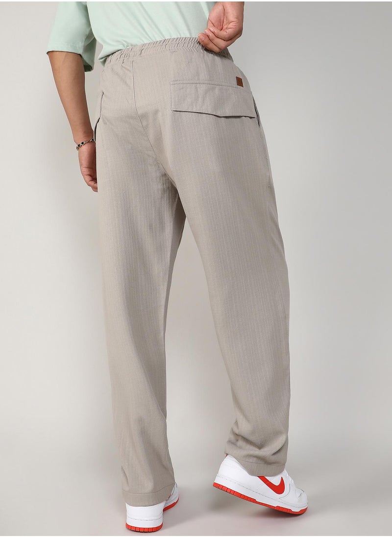 Men's Greige Tailored Linen-Blend Trousers