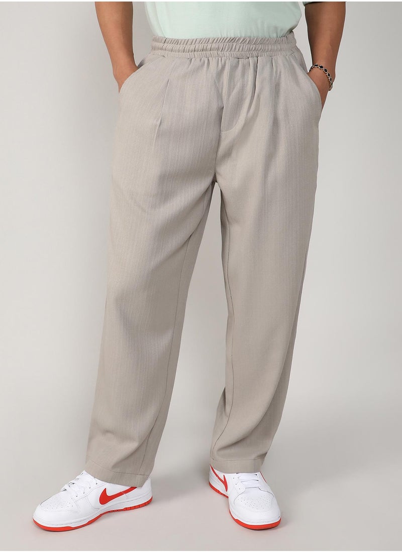 Men's Greige Tailored Linen-Blend Trousers