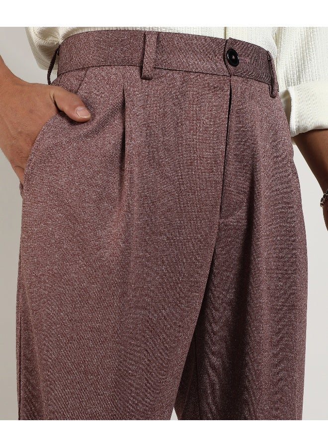 Men's Chocolate Brown Tailored Heathered Trousers