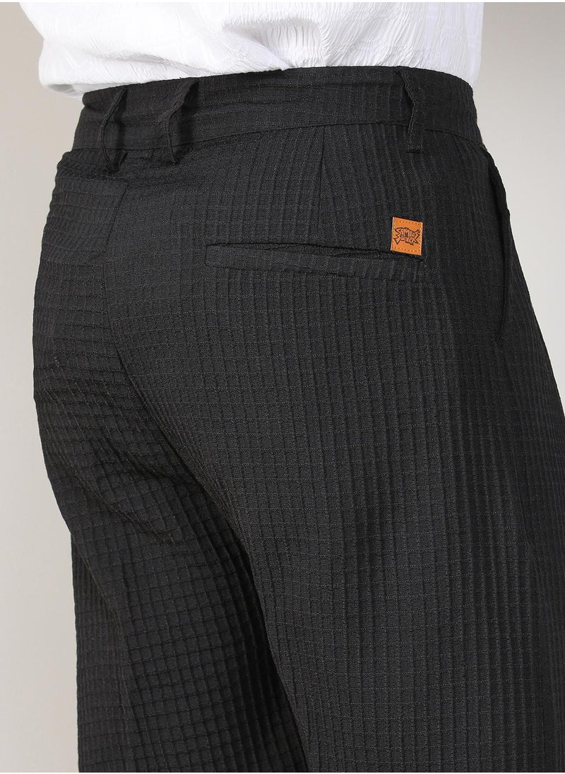 Men's Charcoal Black Textured Graph Check Trousers