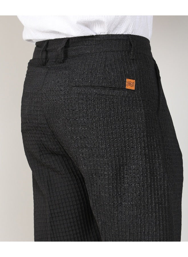 Men's Charcoal Black Textured Graph Check Trousers