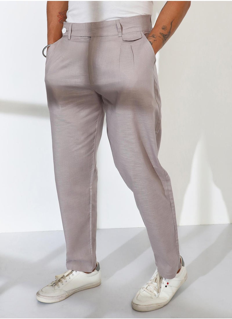 Men's Cloud Grey Tailored Linen-Blend Trousers