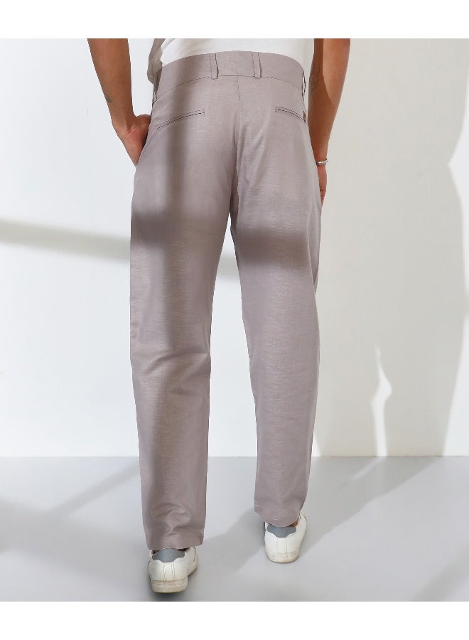 Men's Cloud Grey Tailored Linen-Blend Trousers